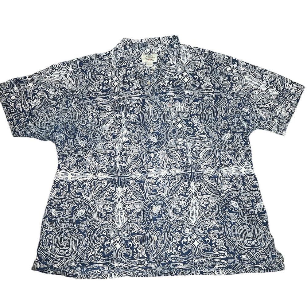 Ralph Lauren Navy and White Paisley Shirt men’s 4XL